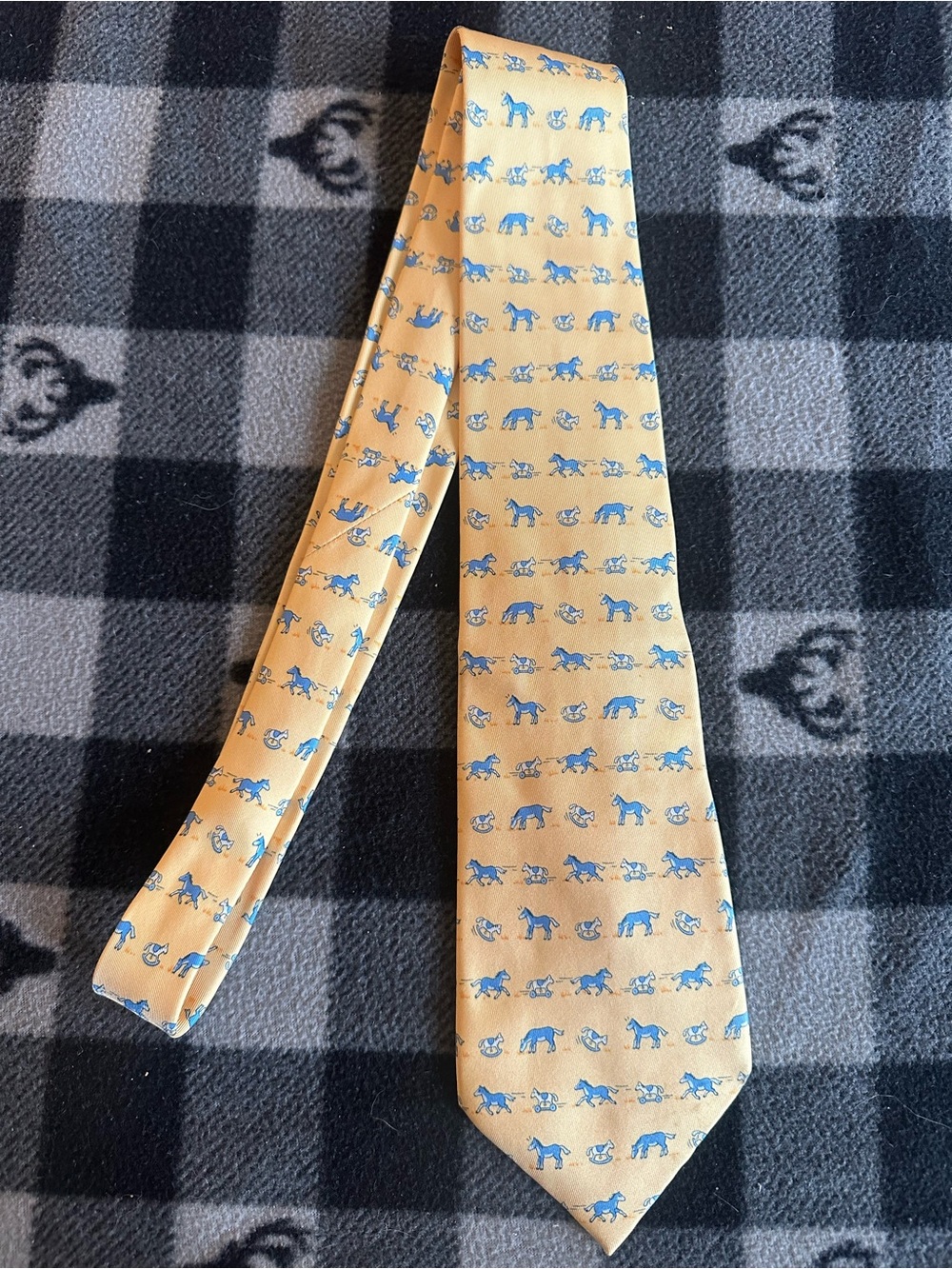 Hermes Royal Blue Textured Silk Tie